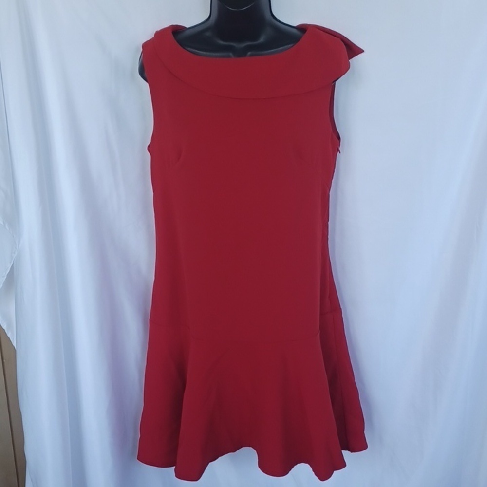 Aryeh A-Line Dress Red Sleeveless Size M, lined, ruffle hem